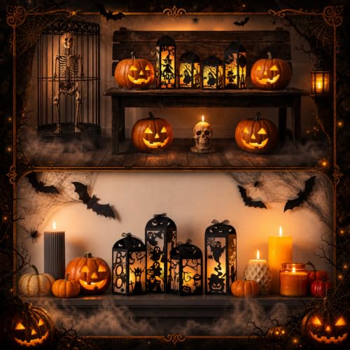 Halloween Centerpiece Lantern Set - Light Up Paper Decorations, 8 Pieces - Gerrii
