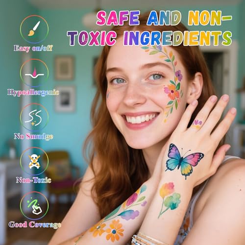 Water-Based Rainbow Face Paint Kit for Adults - 12 Colors & 4 Brushes, Halloween & Cosplay