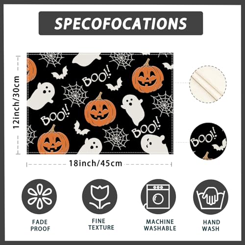 Halloween Ghost Pumpkin Placemats Set of 4 - 12x18 Inch Table Decor