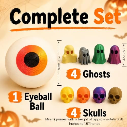 Halloween Glow-in-the-Dark Eyeball and Mini Ghosts & Skulls Figurines Set