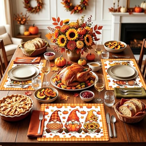 Fall Gnome Faux Leather Placemats Set of 4 - Autumn Decor
