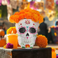 Day of the Dead Sugar Skull Centerpiece with 20 Marigolds - Halloween Home Decor