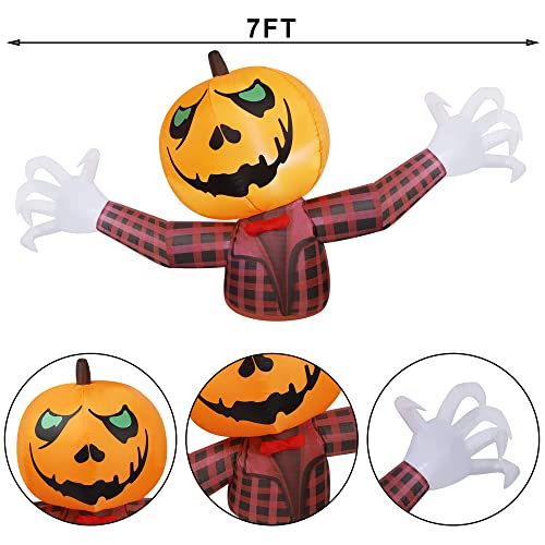 7FT Halloween Inflatable Pumpkin Ghost Decor for Yard Outdoor Party