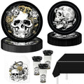 Gothic Halloween Party Tableware Set for 24 Guests - Disposable Plates Cups Napkins & Tablecloth