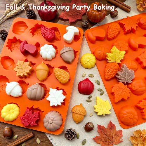 Orange Fall Thanksgiving Silicone Chocolate Mold 3D Pumpkin & Leaf Shapes