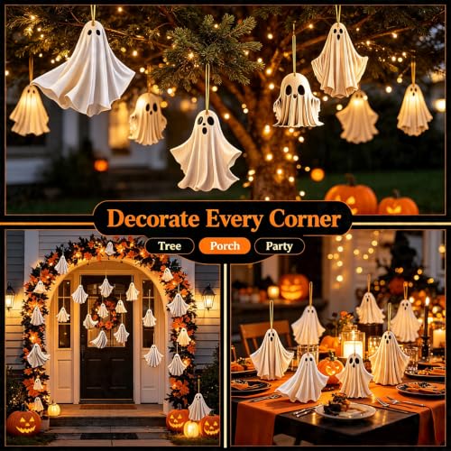 Halloween Wooden Ghost Ornaments - 18 Pcs Spooky Tree Decorations - Variation of THIS listing