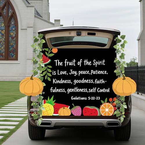 Religious Trunk or Treat Decorations Kit with Bible Verse Banner, Faux Branches & Pumpkins