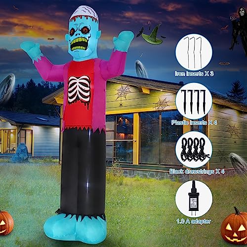 12ft Blue Skeleton Zombie Inflatable Halloween Decoration with LED Lights Outdoor Yard