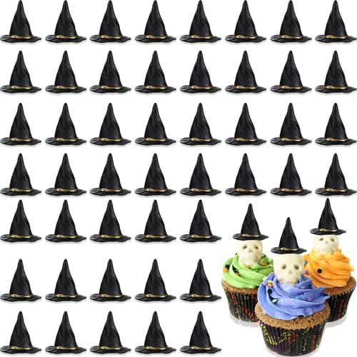 Mini Witch Hats for Halloween Crafts - Black PVC, Bulk Pack of 50
