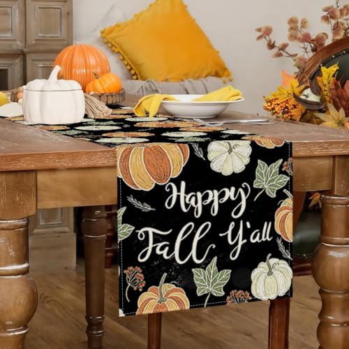 Fall Table Runner 72 Inch Long Pumpkin Autumn Decor for Home - Black 13x72