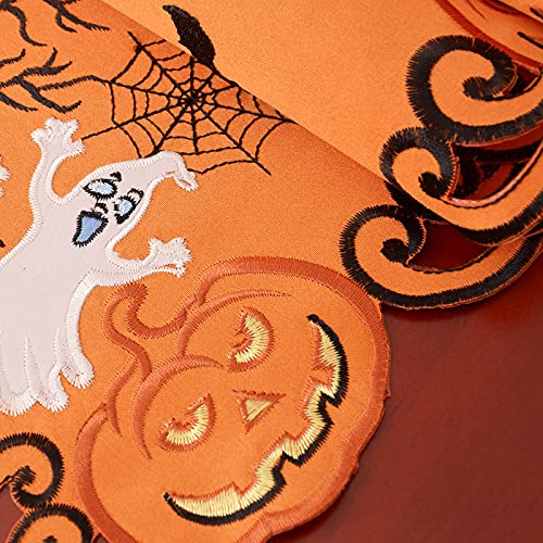 Halloween Table Runner Spooky Ghosts Bats Web Embroidered Decor 14x54 Inches - Simhomsen