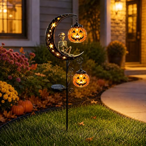 Solar Halloween Black Cat & Pumpkin Moon Garden Stake Light - Style C