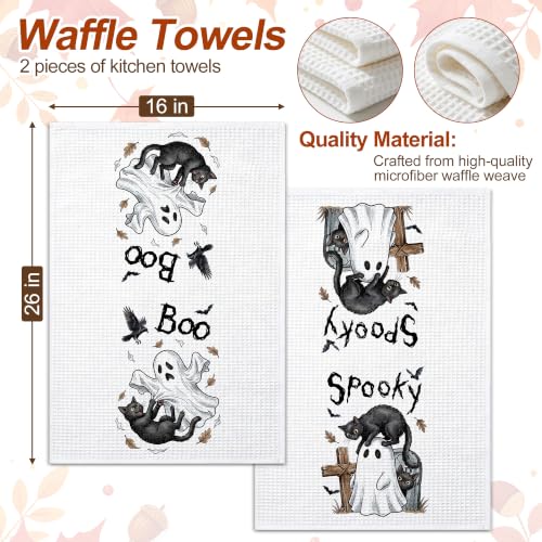 Halloween Kitchen Towels Spooky Ghost - Waffle Weave Decor & Practical Dish Cloths