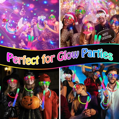 Glow in the Dark Party Supplies Bulk Pack with LED Glasses & Sticks - Neon Halloween Kids & Adults