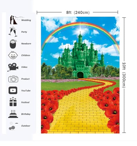 Green Castle Rainbow Floral Backdrop 8x10FT - Baby Shower & Party Decorations