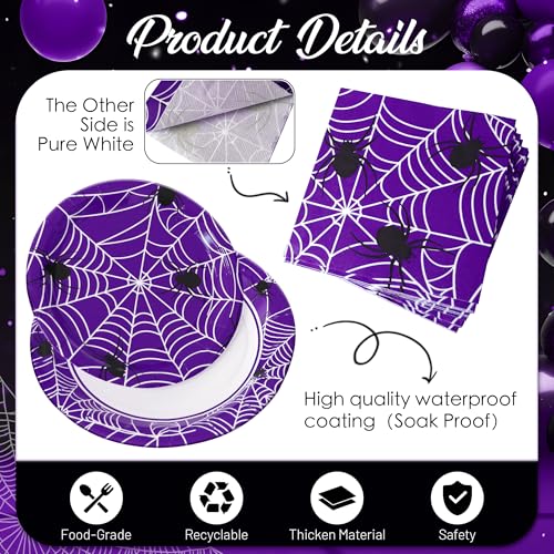 Purple Halloween Party Decorations Set - Spider Web Plates & Napkins - Variation of THIS listing