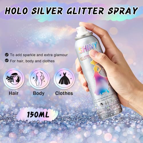 Body Glitter Spray Shiny Silver - Long-Lasting Hair & Body Sparkle 5.2 Fl Oz