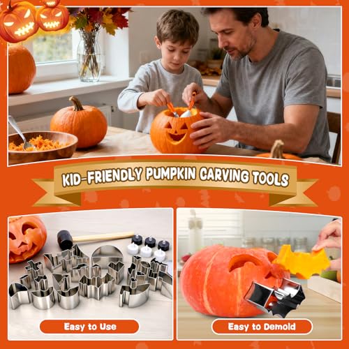 Pumpkin Carving Kit 30 Pcs with Stencils, Tools & Candles for Halloween DIY Kids & Adults