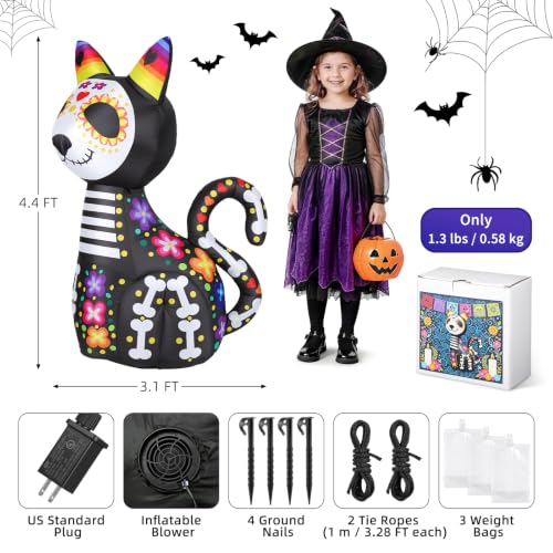 Halloween Inflatable Black Cat Decoration with LED Lights - 4.4ft Outdoor Yard Decor