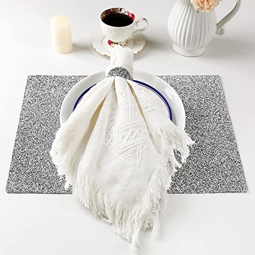 Silver Rhinestone Placemats Set of 4 - 12x18 Inches, Elegant Table Decor
