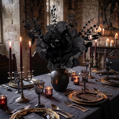 Black Artificial Eucalyptus Stems Set - 120 Pcs Dark Gothic Faux Foliage for Halloween & Industrial Decor - Variation: Black / 120