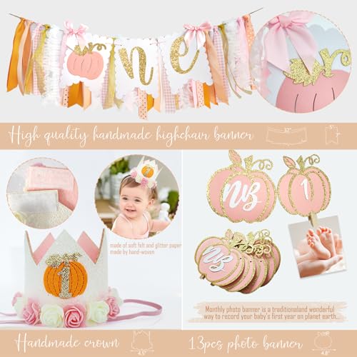First Birthday Pumpkin Party Decorations Set for Fall Halloween Thanksgiving - 133pcs Autumn Theme