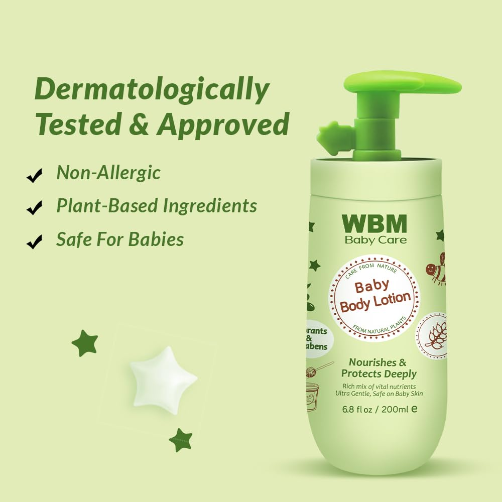 WBM Care Baby Lotion - Nourishing Face & Body Lotion with Natural Honey & Wheat Germ Oil | 6.8 oz