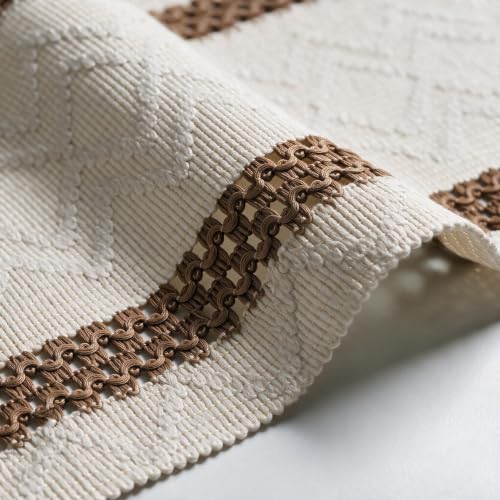 12x72 Inch Coffee Stripe Woven Table Runner - Rustic Home Decor