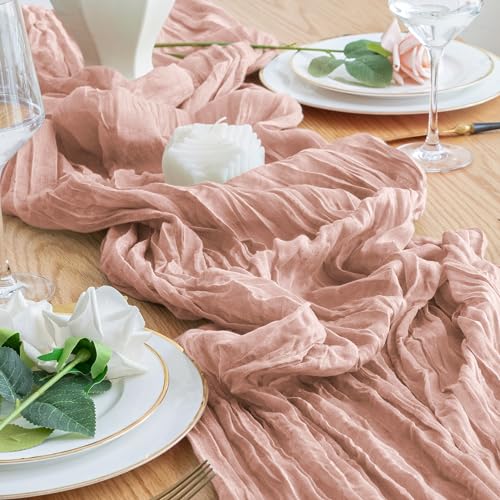 12-Pack Dusty Pink Cheesecloth Table Runner 10FT Boho Rustic Decor