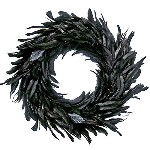 Black Feather Wreath - 14.9'' Halloween Front Door Decor - Variation of Feather Wreath 1