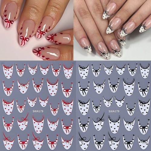 Valentine's Nail Art Stickers Decals - Lips Hearts French 3D Self-Adhesive - Valentine Style-02