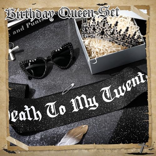 Death to My Twenties Black Gothic 30th Birthday Party Accessories Set - Crown, Sunglasses & Sash