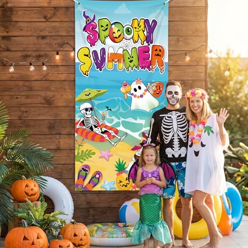 Halloween Door Banner with Tropical & Spooky Design - 72x35 Inches