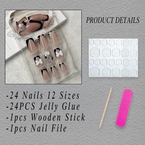 Press On Nails Short Square with Bow Charms and Zebra Print - 24 Pack