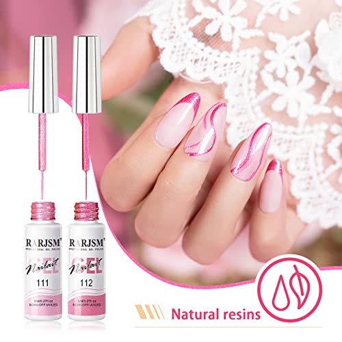 Pink Metallic Gel Nail Art Set with Mirror Chrome Effect and Thin Brush - 2PCS Rose Pink Variation