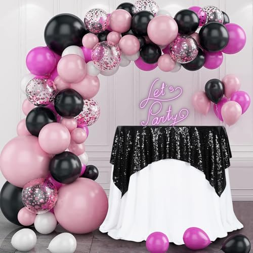 Black Sequin Square Tablecloth 50x50 Inch Sparkly Fabric Cover for Parties