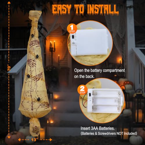Halloween Animatronic Hanging Corpse Decoration with Lights & Sound - Indoor Outdoor Haunted House Prop