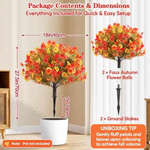 Artificial Fall Topiary Flowers with Stakes - 27.5 Inch Outdoor Decor, Violet Variation