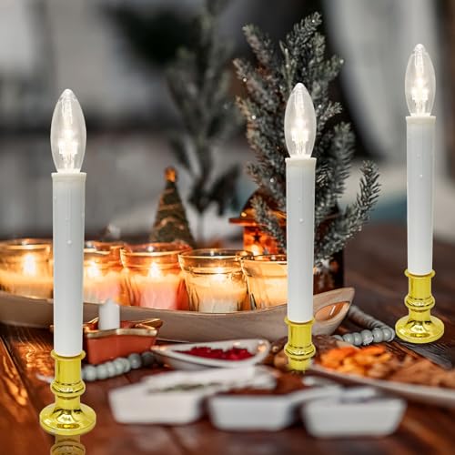 4 Pack Battery Operated LED Window Candles with Timer - Gold, 10.5 Inch