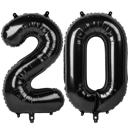 Black Number Balloons 20 for 20th Birthday Party Decorations - 40 Inch