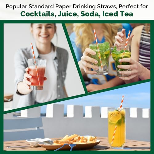 7.75-Inch Orange Striped Paper Drinking Straws Bulk 1000 - Unwrapped