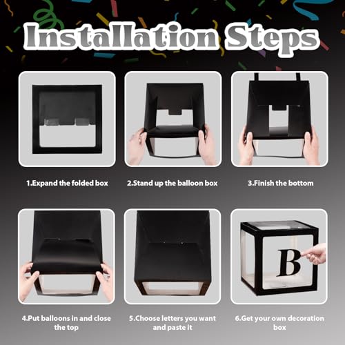 Voircoloria Baby Balloon Boxes with 78 Letters - Black, 6 Pack - Baby Shower Decorations