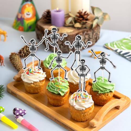 Halloween Skeleton Cupcake Toppers - 18 Pcs Gothic Party Cake Decorations