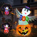 Halloween Inflatable Ghost Pumpkin with Witch Hat & Boo Sign - 6 FT - Kid-Friendly Yard Decor - Variation: Ghost Pumpkin