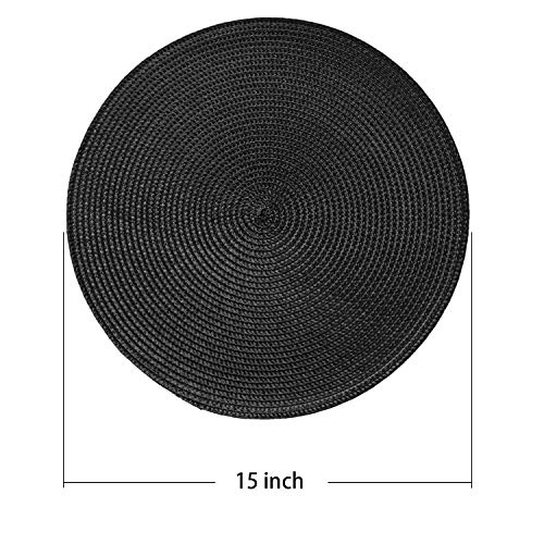 Round Placemats Set of 6 - Black Heat Resistant Washable Woven Table Mats