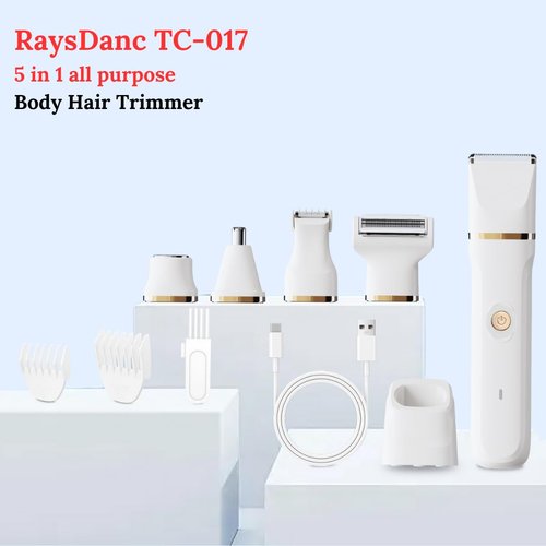 RaysDanc 5-in-1 Bikini Trimmer for Women, Waterproof Electric Shaver & Electric Razor for Women, Cordless Hair Trimmer with 5 Heads, Rechargeable Wet/Dry Use Womens Shaver
