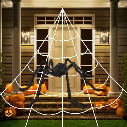 Giant Spider Web with 59-Inch Creepy Spider Halloween Outdoor Decoration