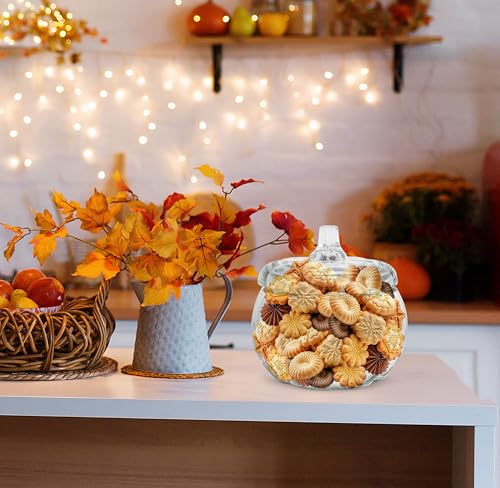 Glass Pumpkin Cookie Jar 36 oz with Lid - Decorative Food Storage Container