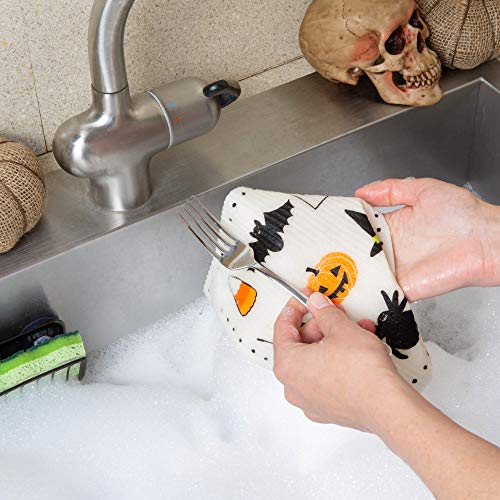 Swedish Dishcloths Spooky Pattern Set of 3 - Reusable & Eco-Friendly, 7.75 x 6.75 inches