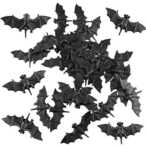 Halloween Plastic Bat Decorations - 30 Small Realistic Black Bats for Spooky Party Atmosphere
